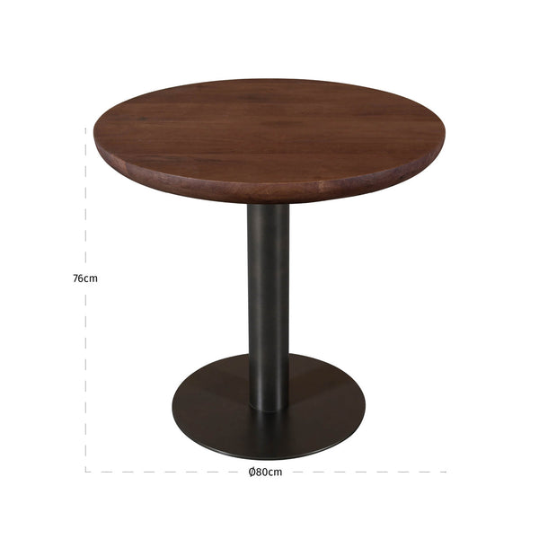 Baldwin kerek bisztróasztal – Tömör mangófából és vasból, Ø 80 cm