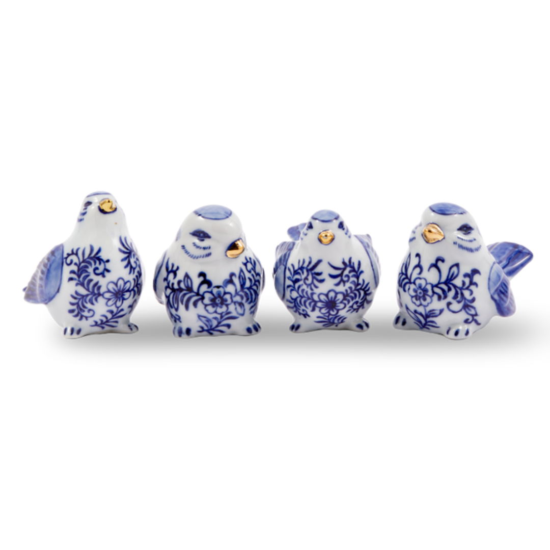 Blue Bird Family porcelán dekoráció