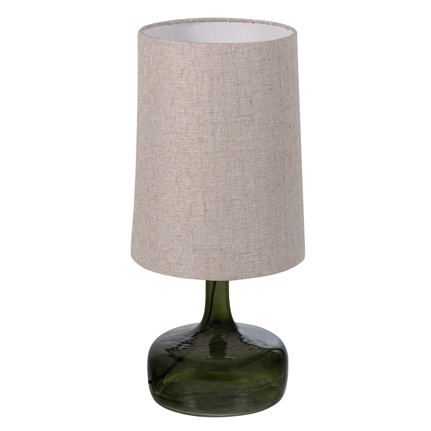 luma asztali lampa uveg talppal es termeszetes ernyovel