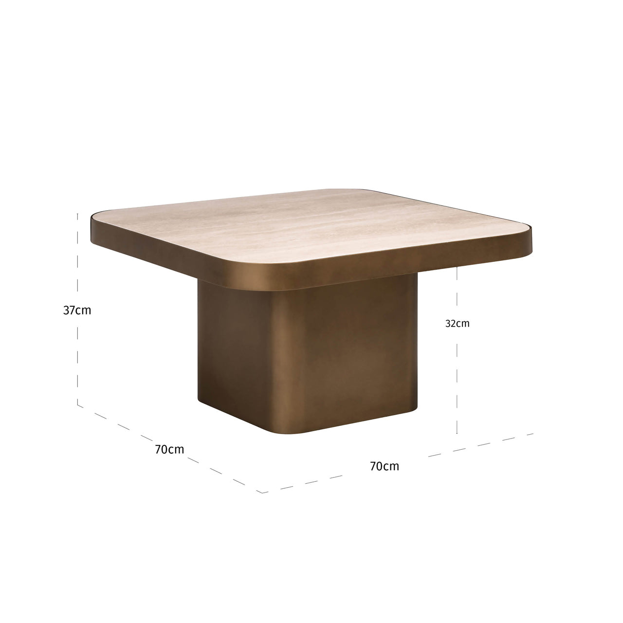 Claridge négyzet alakú dohányzóasztal – Kerámia és biztonsági üveg, 70x70 cm